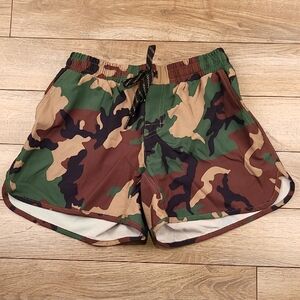 ZERO FOXTROT Green Brown Woodland Camo Sz S 5" Mens Athletic Workout Shorts NWOT
